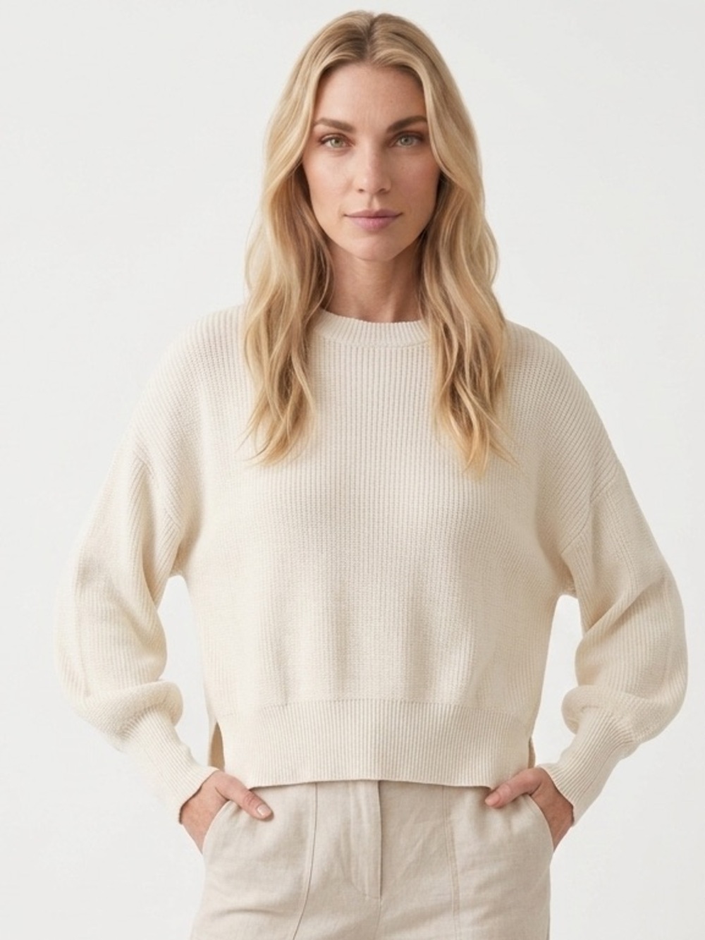 Aerie Ribbed Crewneck Sweater in Cream